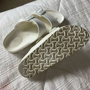 White Birkenstock’s sandals